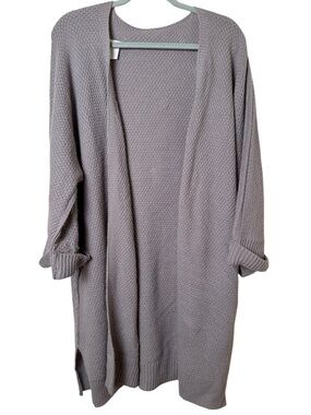 Large Open-Front Long Cardigan Sweater - Taupe